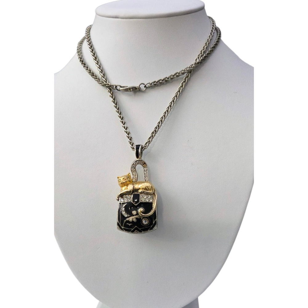 Vintage Edgar Berebi Limited Edition Cat Purse Trinket Locket Pendant Necklace